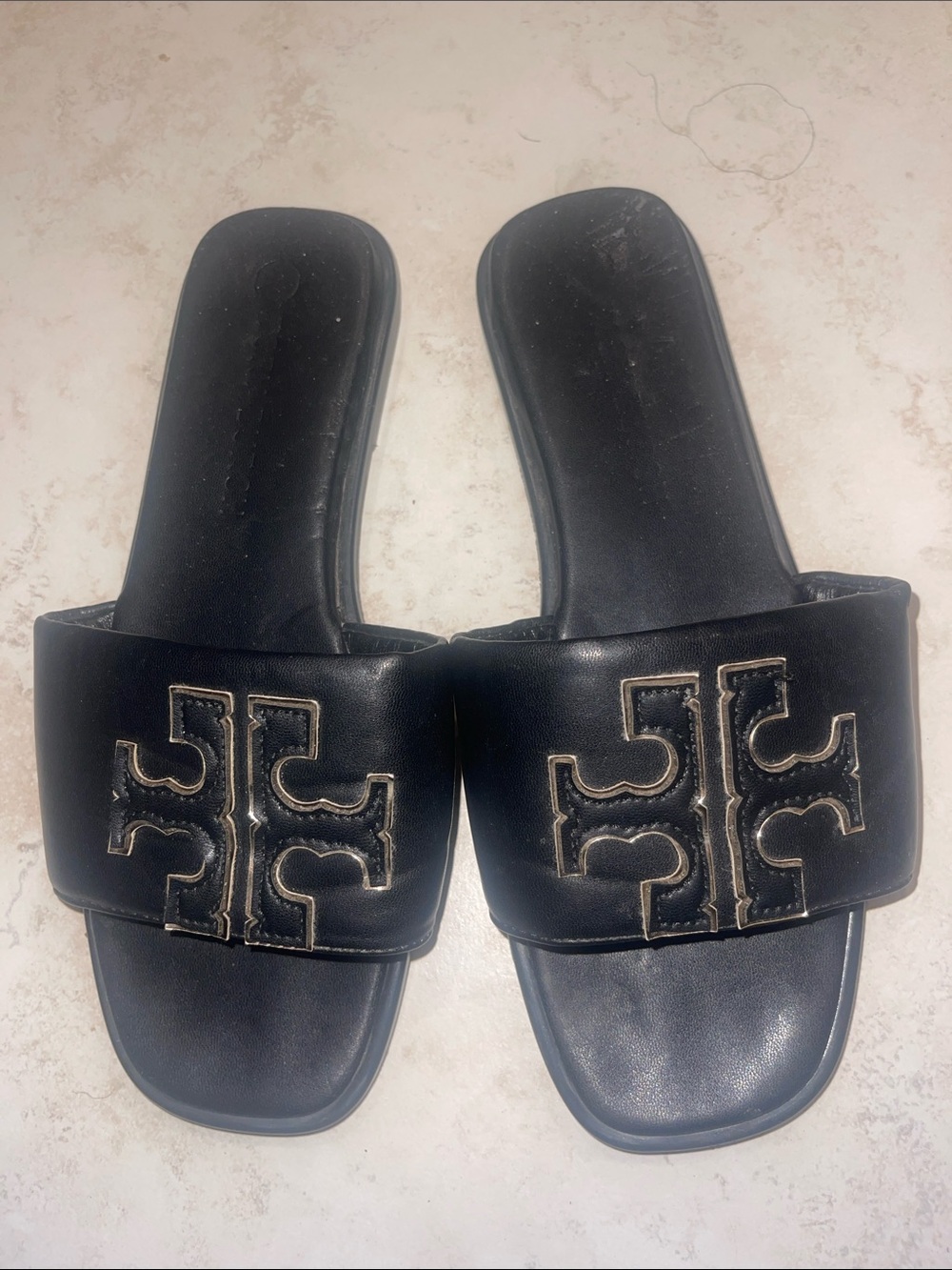 Tory Burch double T monogram slide sandals 40